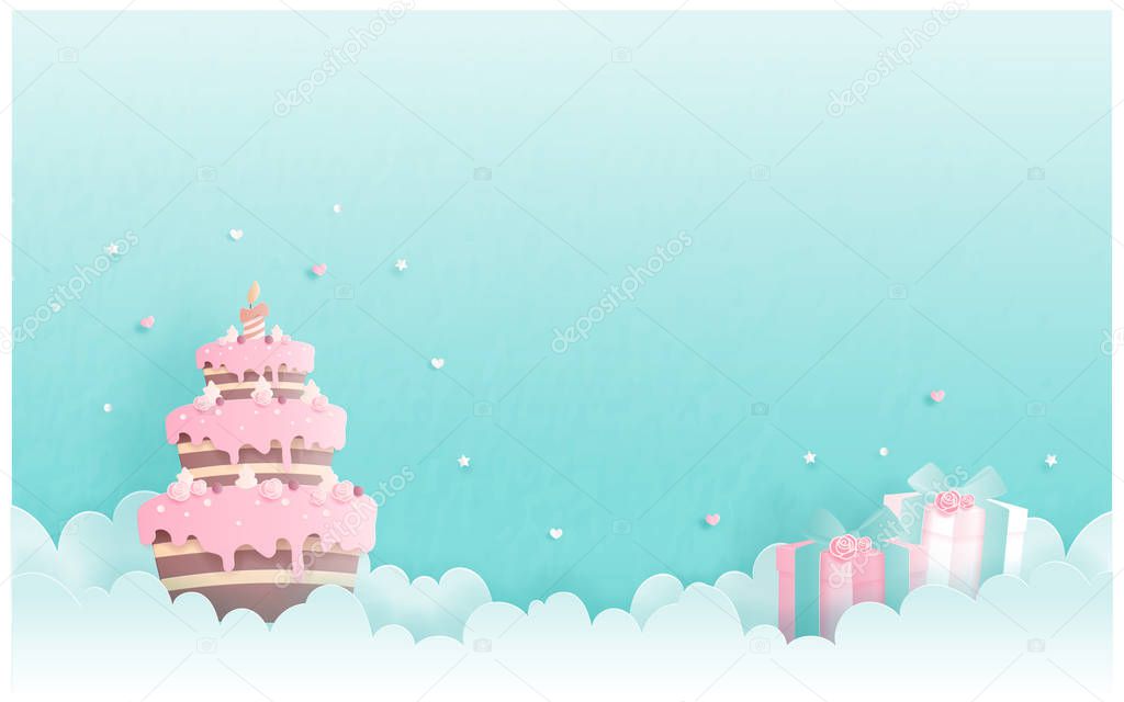 Birthday card in paper cut style vector illustration.