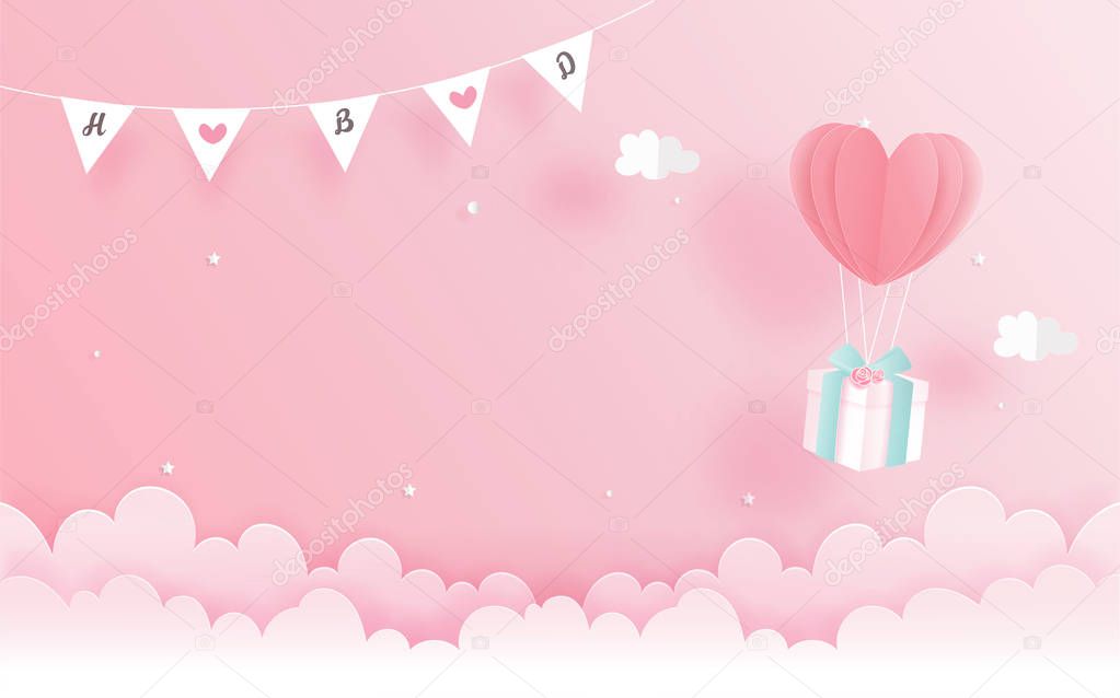 Birthday card in paper cut style vector illustration.