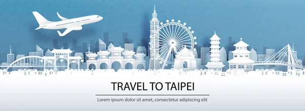 Reklama Podróży Podróży Tajpej Koncepcji Widokiem Panoramicznym Panoramę Miasta Światowej — Wektor stockowy