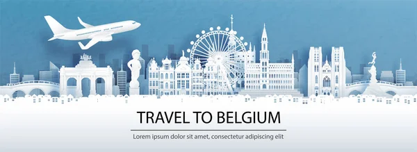 Publicidad Viajes Con Concepto Viaje Bélgica Con Vista Panorámica Del — Vector de stock