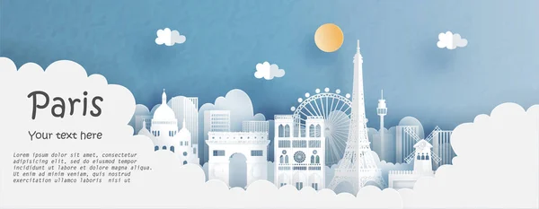 Tour Travel Advertising Template Travel Paris France Híres Látnivalói Papír — Stock Vector