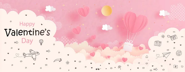 Valentine Card Heat Balloons Banners Vector Illustration — Stock Vector