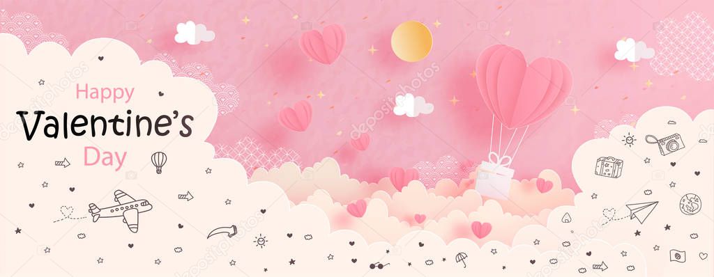 Valentine's card with heat balloons for banners. Vector illustration.