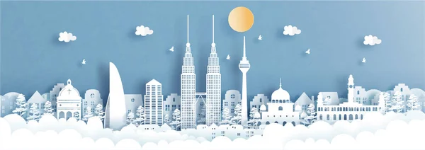 Panorama Utsikt Över Malaysia Stad Skyline Med Världsberömda Landmärken Papper — Stock vektor