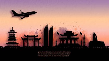 Watercolor of Xian, China silhouette skyline and famous landmark. vector illustration. clipart