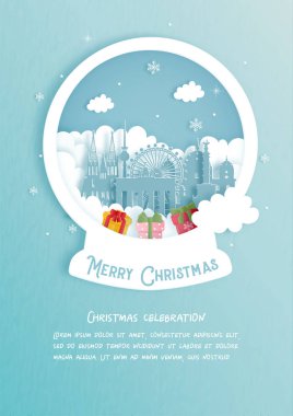 Almanya 'nın ünlü simgesi olan Noel kartı. Kağıt kesimiyle Noel kutlamaları. Vektör illüstrasyonu.