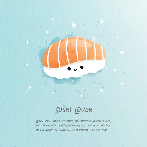 Cute Sushi Watercolor Style — Stock Vector