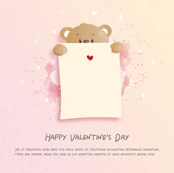 Valentines Kaart Met Schattige Teddybeer Papier Gesneden Stijl Vector Illustratie — Stockvector