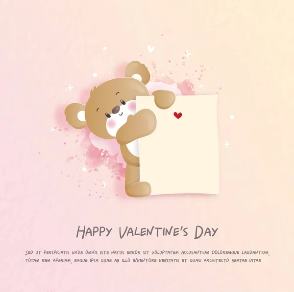Valentines Kaart Met Schattige Teddybeer Papier Gesneden Stijl Vector Illustratie — Stockvector