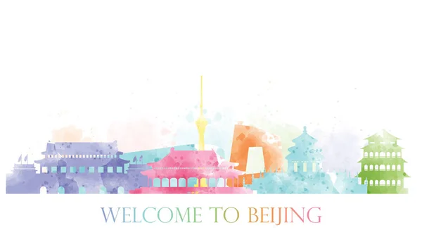 Πεκίνο Κίνα Ορόσημο Στο Χρώμα Του Νερού Εικονογράφηση Διανύσματος — Διανυσματικό Αρχείο