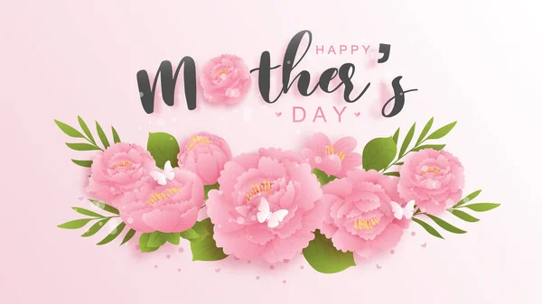 Happy Mother Day Hintergrund Mit Bunten Blumen Und Schmetterlingen Vektor — Stockvektor