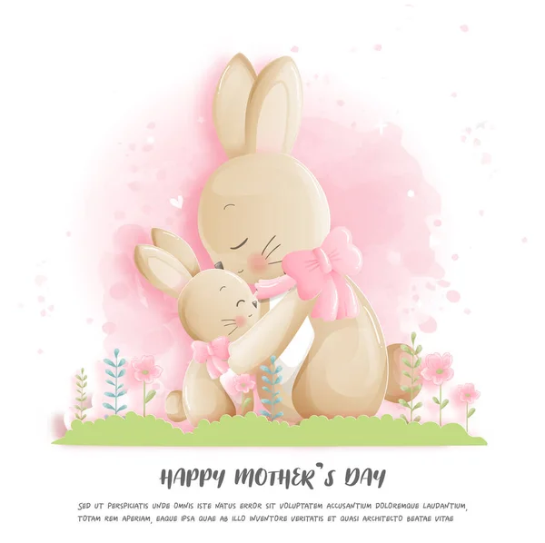 Щасливий День Матері Кроликами Векторні Ілюстрації — стоковий вектор