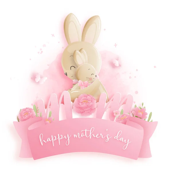Buona Festa Della Mamma Con Coniglietti Illustrazione Vettoriale — Vettoriale Stock