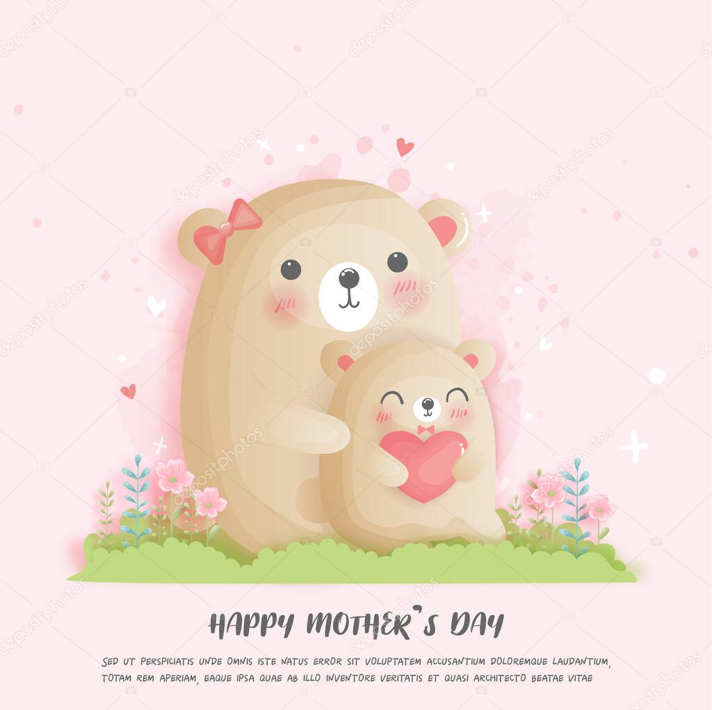 Happy mother's day with cute bear. Vector illustration