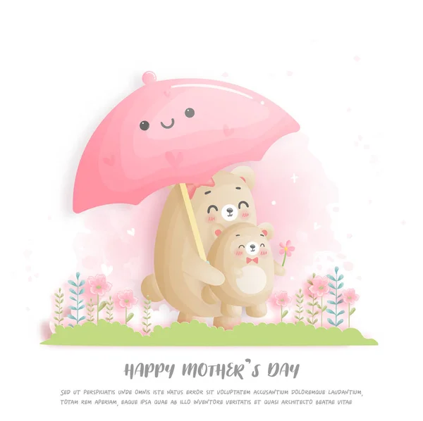 Glücklicher Muttertag Mit Süßer Bärenmutter Und Kind — Stockvektor