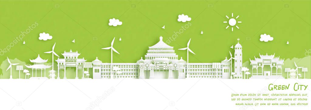 Green city of Chongqing. Environment and ecology concept in paper cut style. Vector illustration.