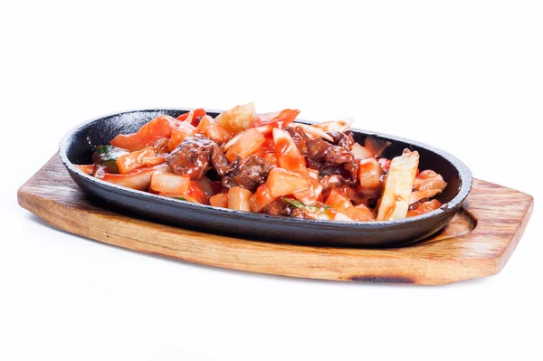 Et ve patates kızartma domates sauc içinde — Stok fotoğraf