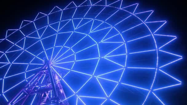 Roda gigante iluminada à noite. Luzes de carrossel no parque — Vídeo de Stock