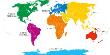Yedi kıta harita Ulusal sınırları ile