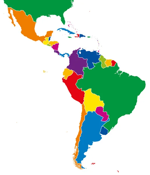 Samostatných států Latinské Ameriky mapa plná barva — Stockový vektor