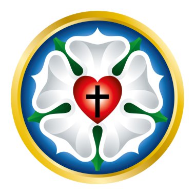 Luther sembolü şekil üzerinde beyaz gül.