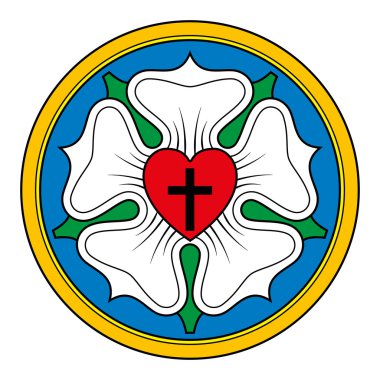 Luther sembolü şekil üzerinde beyaz gül.