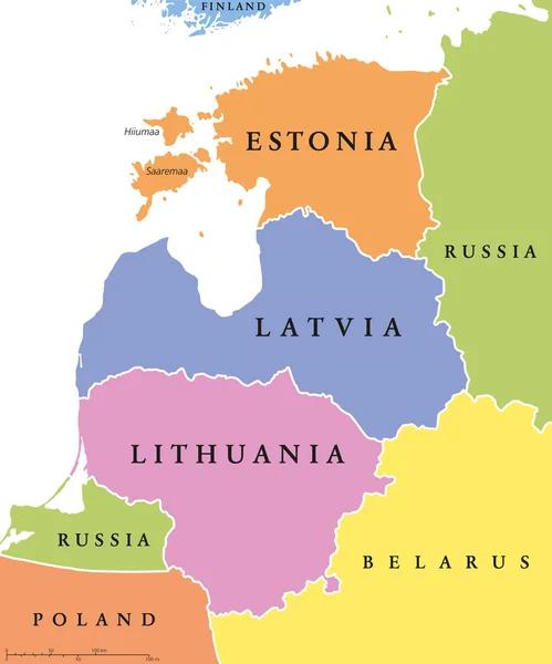 Baltic single states political map — Stock Vector