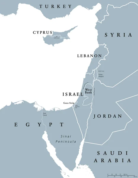 Mapa político dos países do Mediterrâneo Oriental — Vetor de Stock