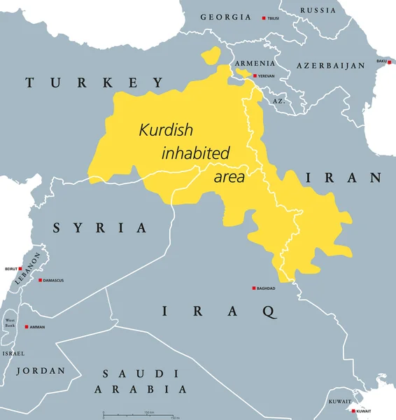 Mapa político curdo-habitado da área — Vetor de Stock