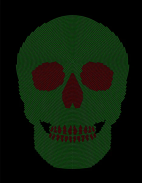 Символ черепа зелений червоний радіальний візерунок крапки — стоковий вектор