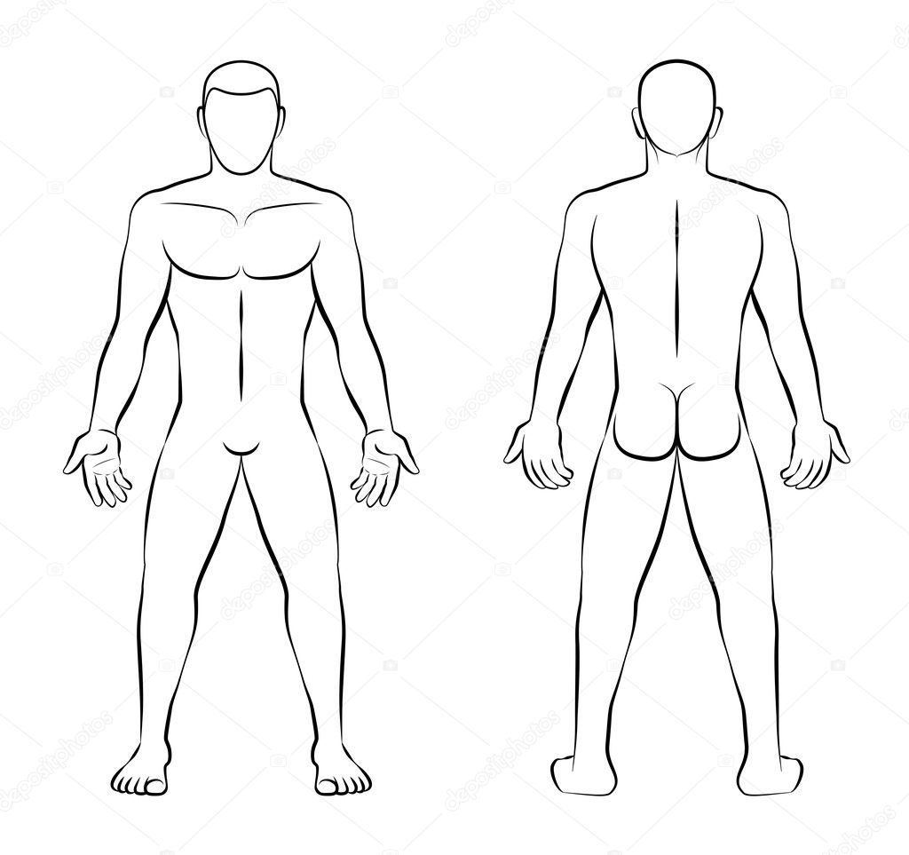 Nagi Człowiek Ilustracja Kontur Przodu Widok Z Tyłu