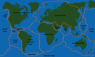 Plate Tectonics World Map Faultlines clipart