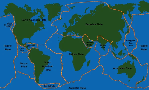 Placa Tectónica Mapa del Mundo Faultlines — Archivo Imágenes Vectoriales