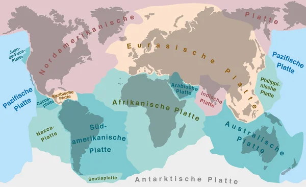 Kontinentalverschiebung tektonische Platten deutsch — Stockvektor