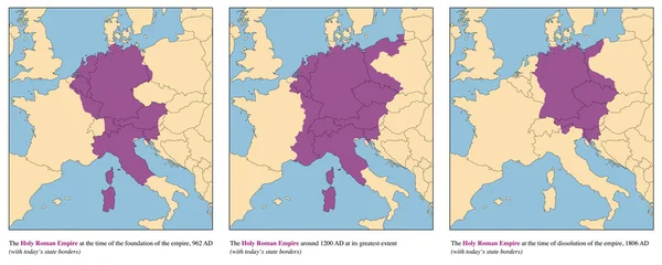 История Священной Римской империи Карта восхода и падения — стоковый вектор