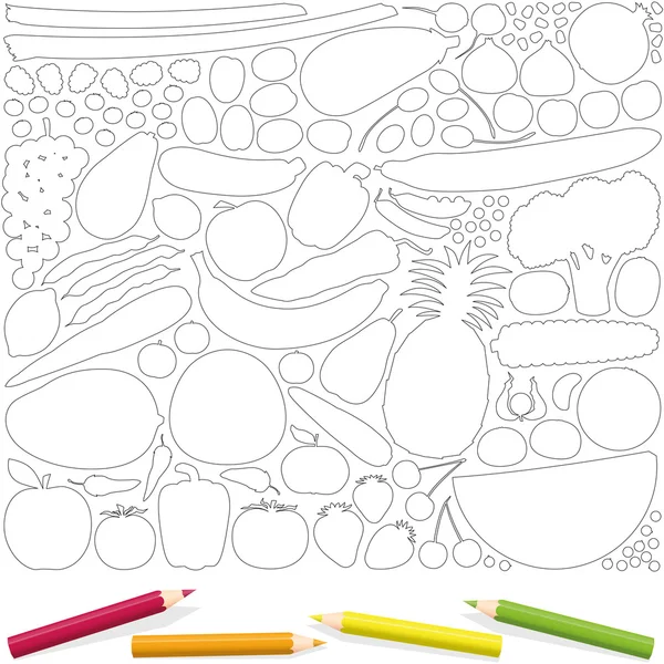 Фрукти Овочі Розмальовки сторінка Шаблон зображення — стоковий вектор