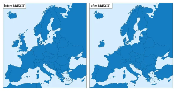 Brexit előtt, után Európa Térkép nélkül Nagy-Britannia — Stock Vector