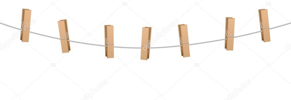 Clothes Pins Clothes Line Rope Seven Wooden Pegs