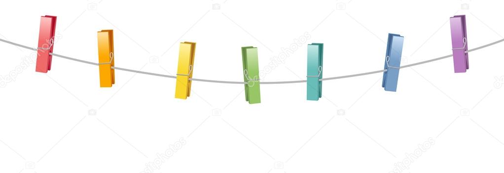 Colored Clothes Pins Clothes Line Rope Stock Vector by ©Furian 127709648