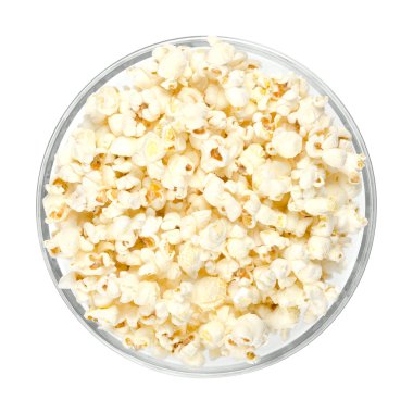 Cam kase beyaz üzerinde patlamış mısır