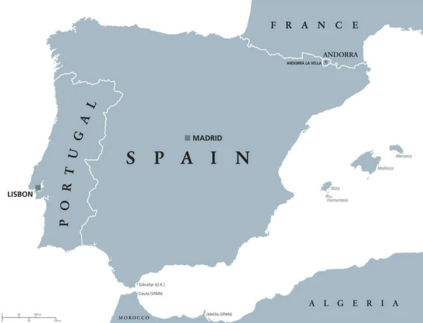 ポルトガルとスペインの政治地図 — ストックベクタ