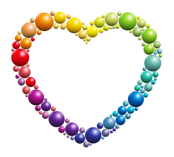 Cuore cornice arcobaleno colorato palle — Vettoriale Stock