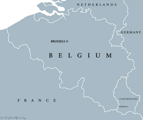 Mapa político da Bélgica e Luxemburgo — Vetor de Stock