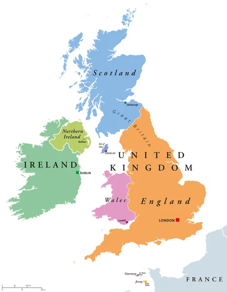 イギリスの国、アイルランドの政治地図 — ストックベクタ