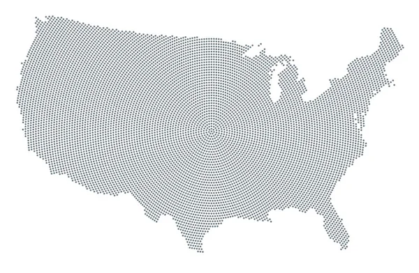 Estados Unidos de América mapa gris patrón de puntos radiales — Vector de stock