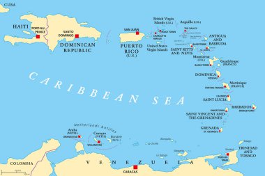 Lesser Antilles political map clipart