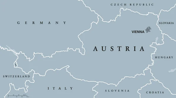 Austria mappa politica di colore grigio — Vettoriale Stock