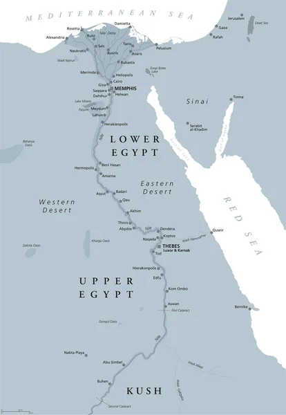 Oude Egypte kaart grijs gekleurd — Stockvector