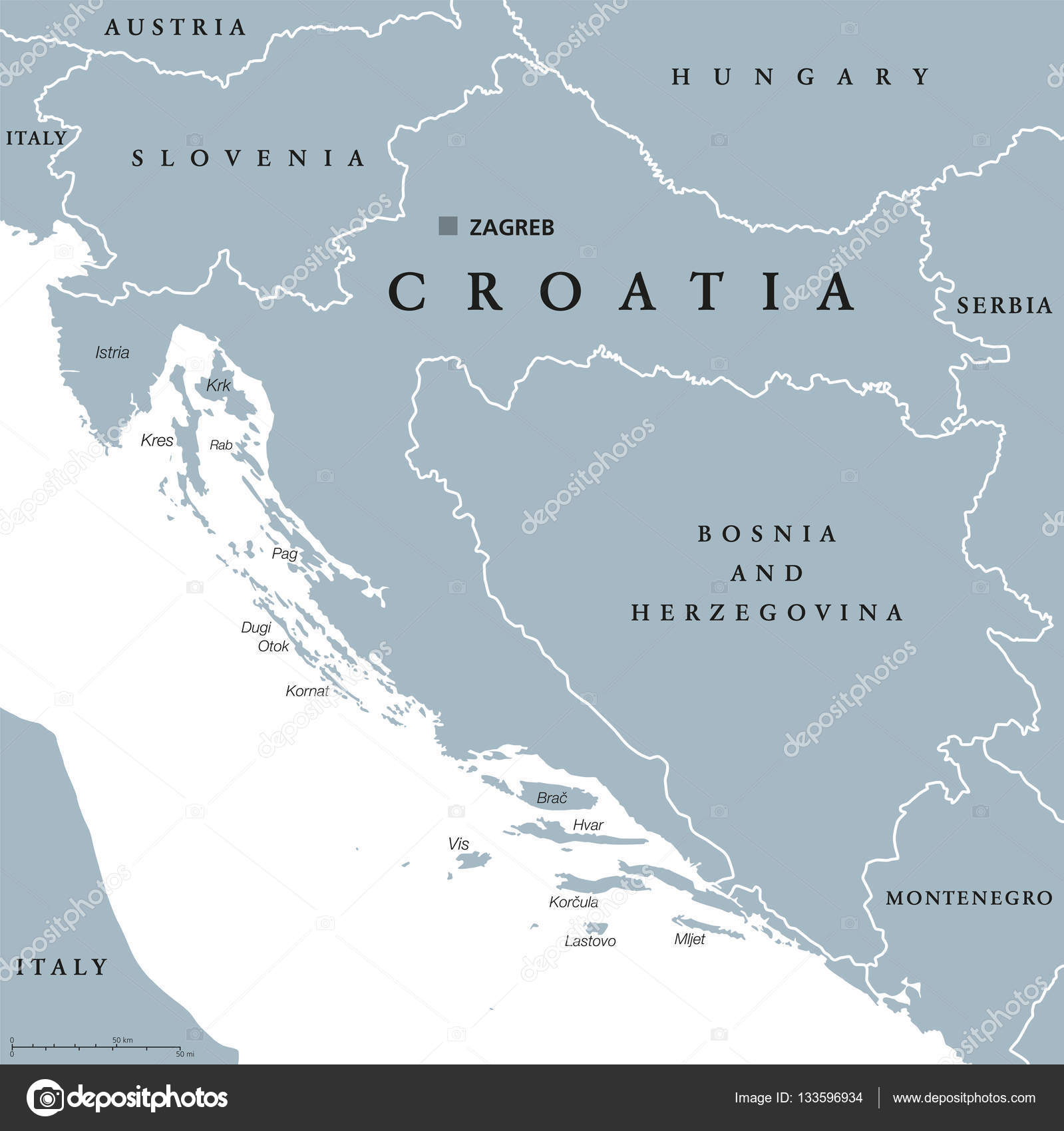 Map Of Croatia And Surrounding Countries Croatia Political Map Stock Vector Image By ©Furian #133596934