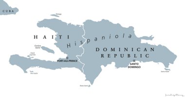 Hispaniola political map with Haiti and Dominican Republic clipart